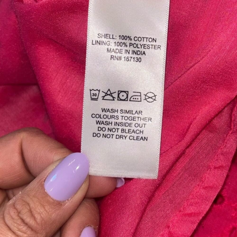 Beyond Words Pink 100% Cotton Eyelet Puff Sleeve Dress Womens XL Flounce Cottage - Picture 9 of 9